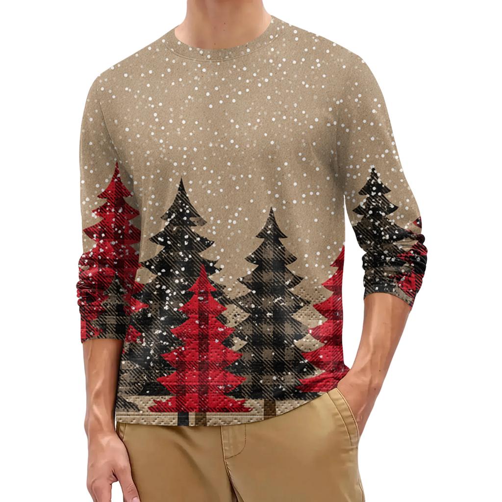 Men's Fashion Printed Round Neck Long Sleeve Bottoming Shirt Top