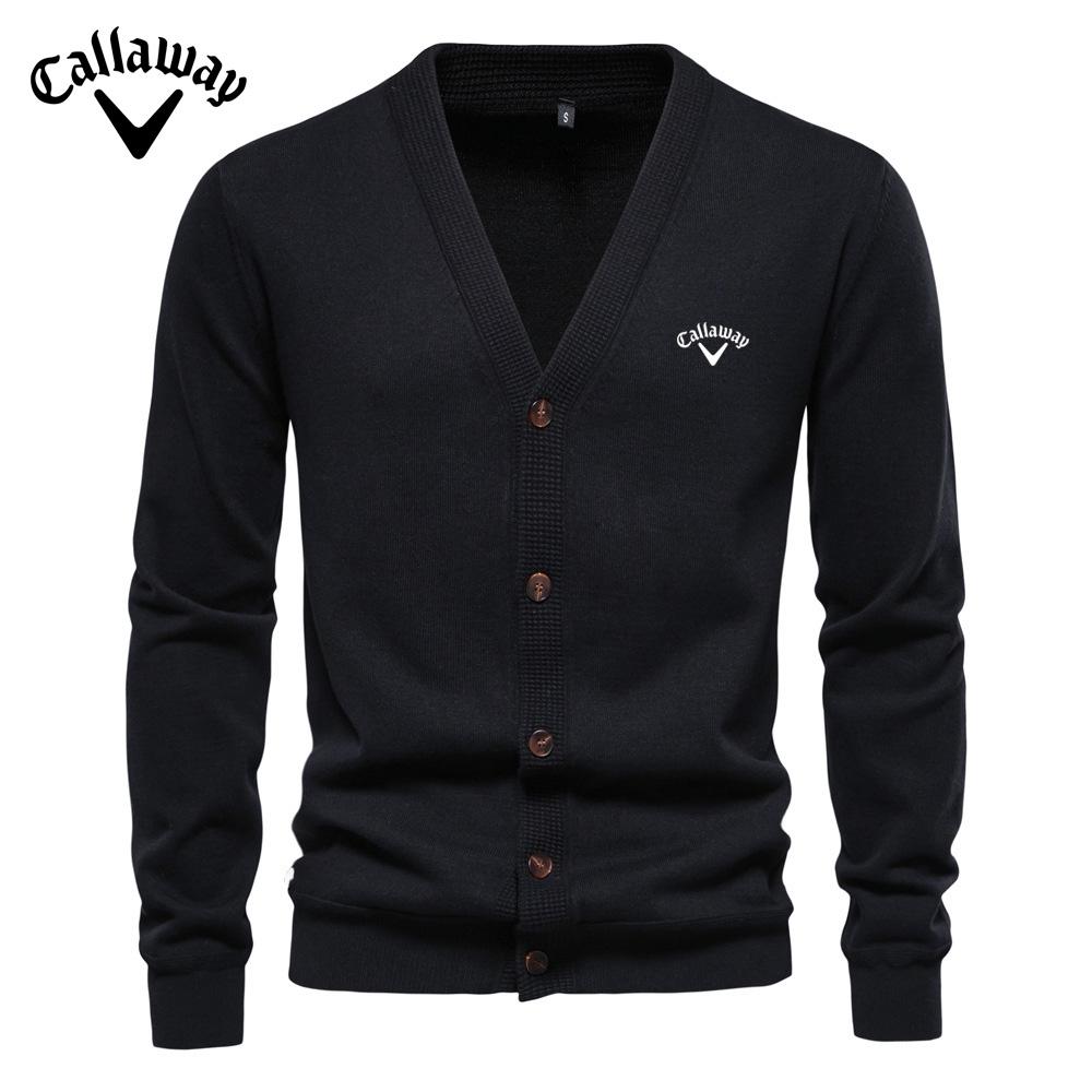 Callaway 2025 Осень/Зима Новый Вышитый Свитер Мужской Кардиган Свитер Высокого Качества Деловой Однотонный Трикотажный Свитер