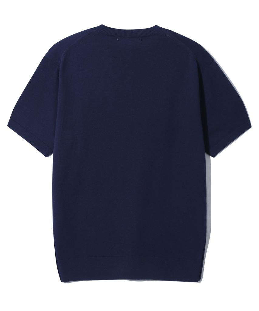 BASEMOMENT Side Slit V-Neck Half Knit Navy