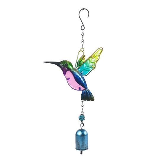 Stained Glass Wind Chime for Outside Handmade Dragonfly Hummingbird Metal Windchime for Outdoor Indoor Home Garden Patio Yard Window Decoration