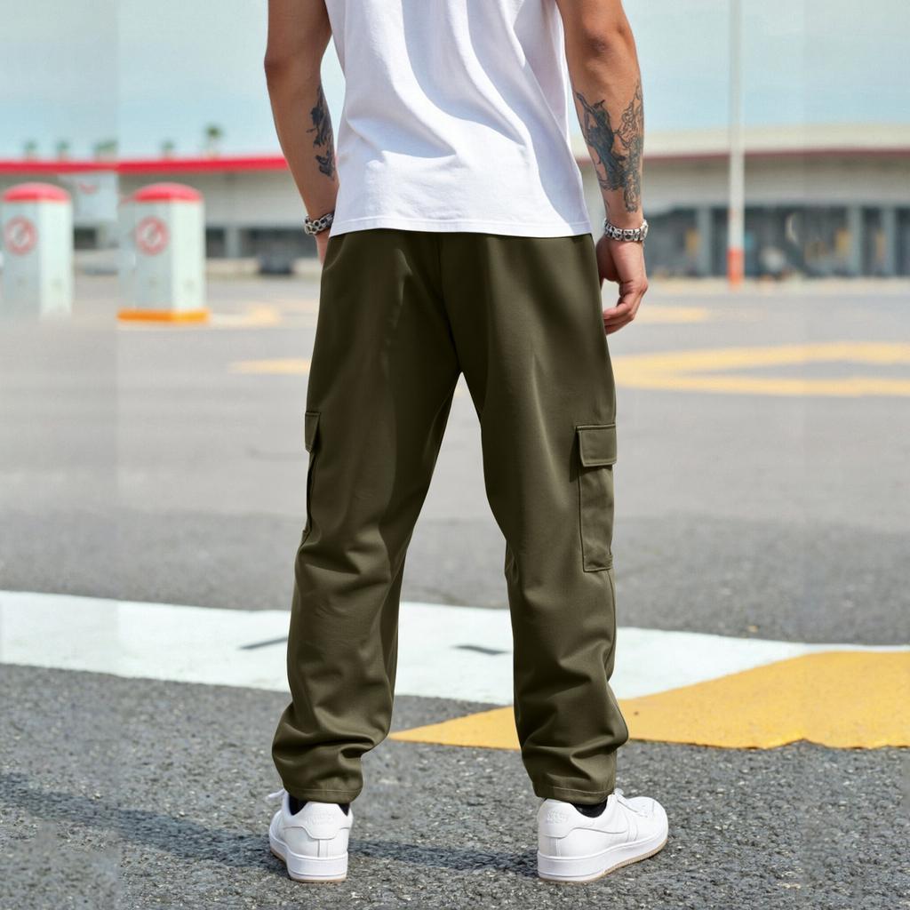 Men's Solid Color Loose Pocket Work Trousers Men's Casual Fashion Work Trousers