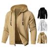 Men Sweatshirt Coat Hooded Drawstring Long Sleeve Waffle Texture Sport Jacket with Pockets Solid Color Casual Loose Outerwear