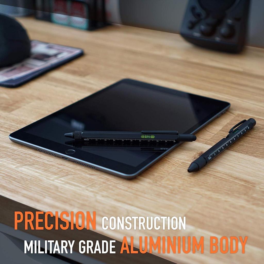 Набор из 2 многофункциональных ручек — многофункциональные ручки со светодиодной подсветкой, плоская и крестовая отвертки, уровень, линейка, открывалка для бутылок и стилус