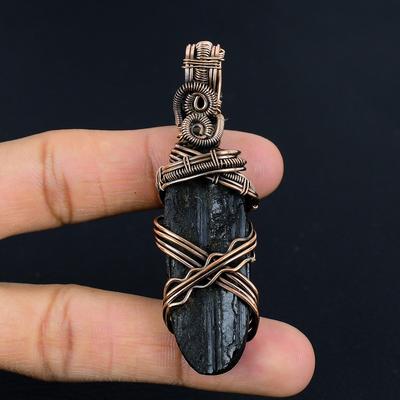 Подвеска из черного турмалина, ювелирное изделие из драгоценного камня, подвеска, обернутая медной проволокой 999 пробы, удивительное ювелирное изделие-подвеска ручной работы