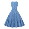 Women Party Dress Dot Print O Neck Sleeveless A-line Big Swing Tight Waist Retro Back Zipper Breathable Prom Banquet Summer Midi Dress