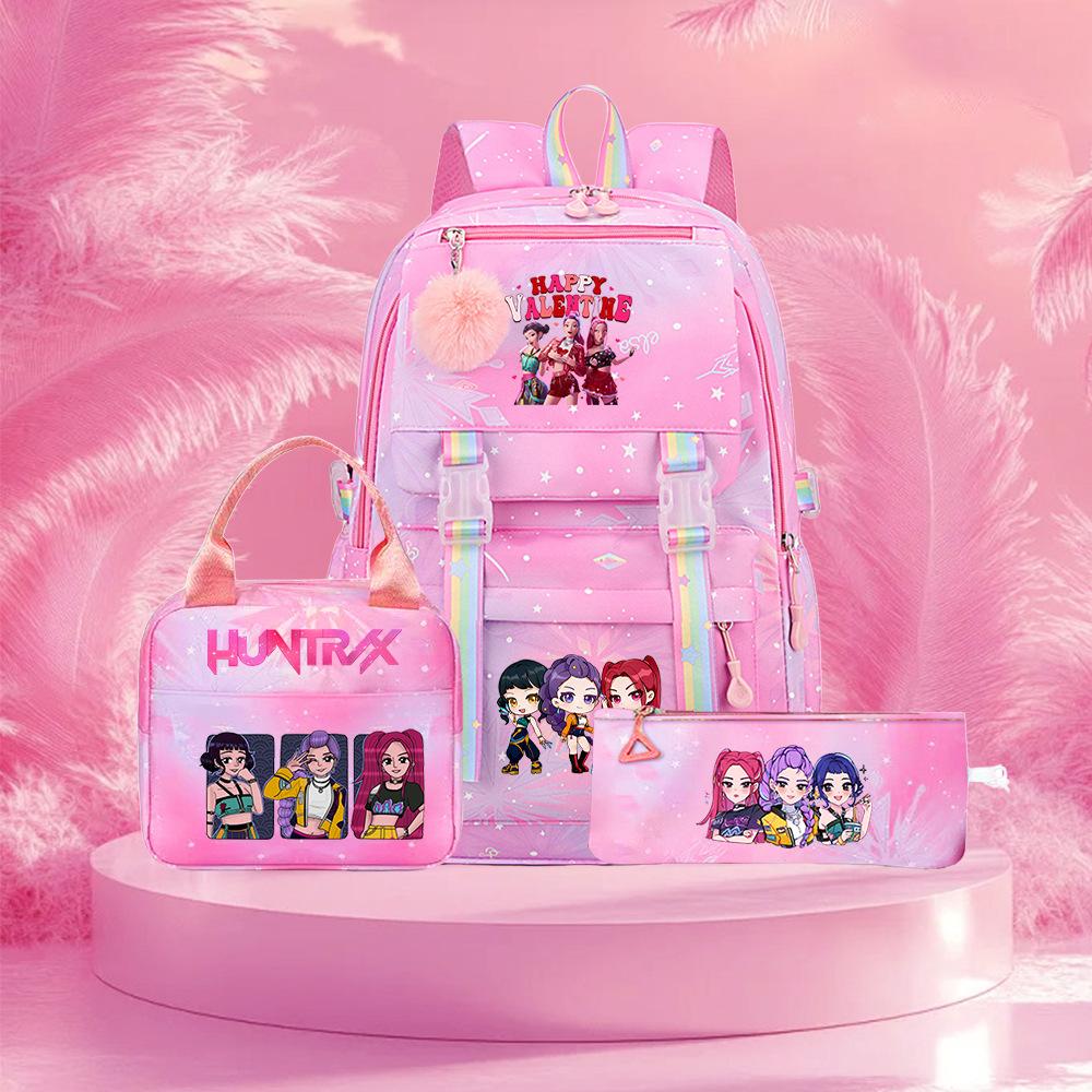 Kpop Demon Hunter Girl Troupe Elementary School Bag Three-Piece Set Lightweight Burden Reduction High School Girls School Bag Large Capacity Backpack