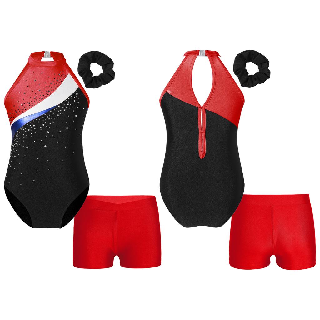 Детские гимнастические купальники без рукавов для девочек с шортами и повязкой для волос, велосипедка для балета, танцевальная одежда