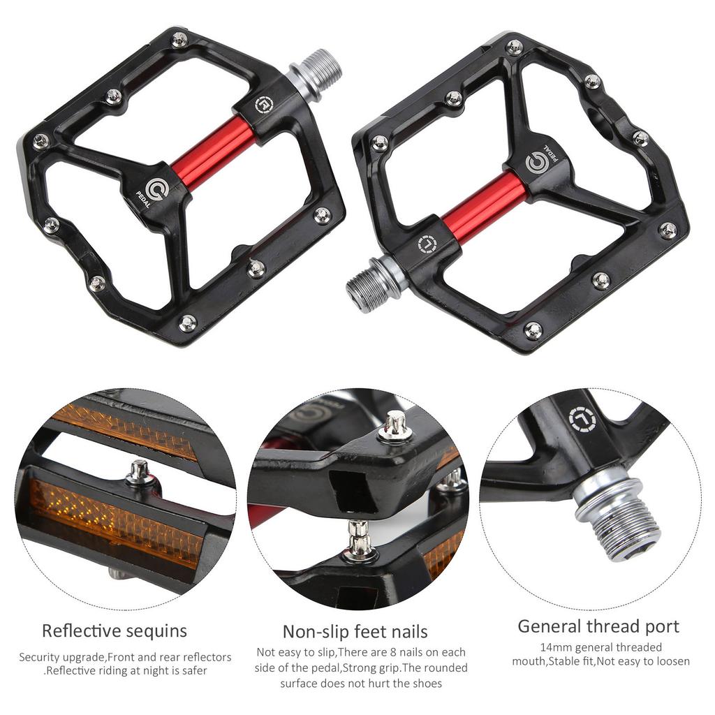 Road Bike Bearing Pedals with Reflector CNC Aluminum Alloy Accessories