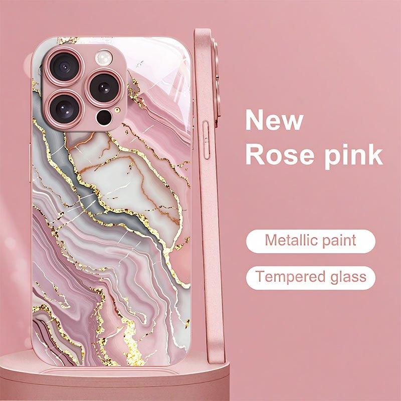 Розовый мрамор с золотым краем, печатный узор, чехол для телефона для iPhone 117 promax 6 15 14ProMax 13 12 11 11Pro 11Proamx