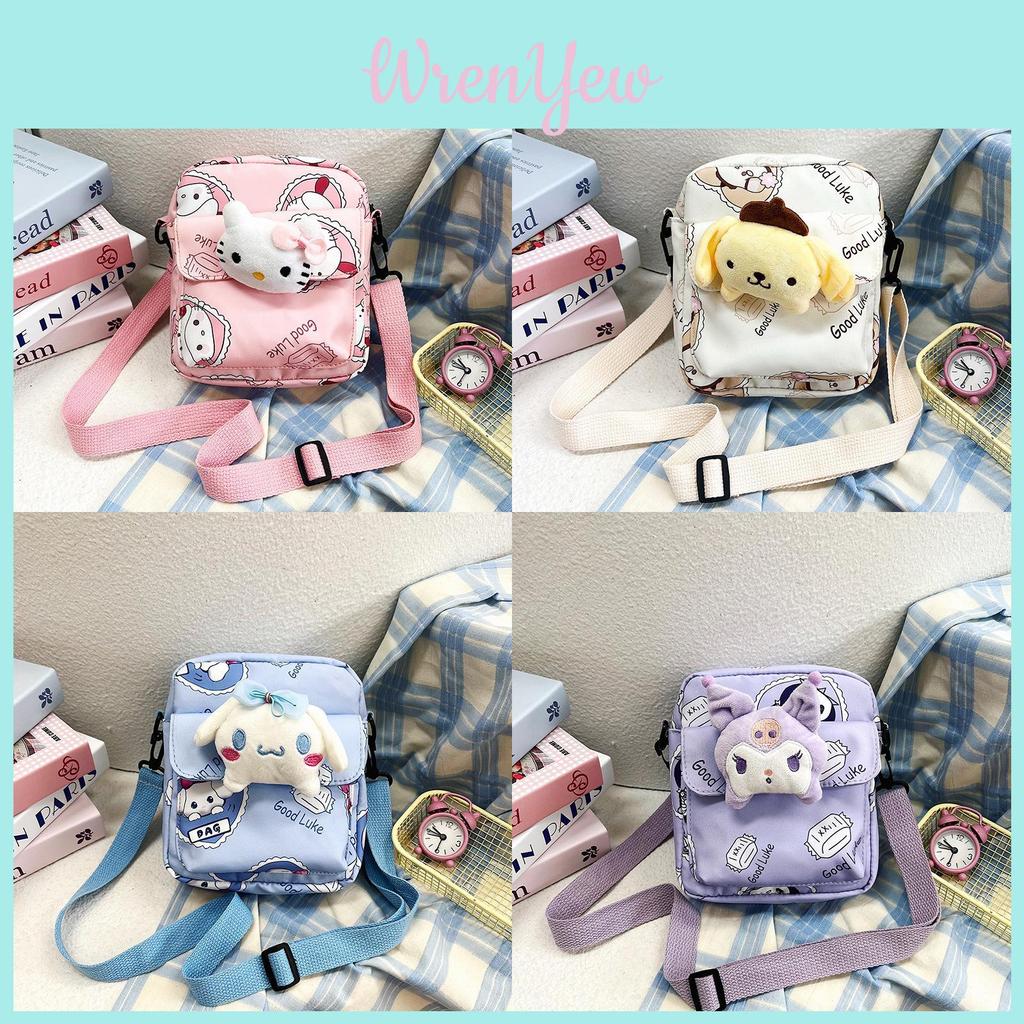 Cinnamoroll Hello Kitty Kuromi Canvas Crossbody Bag With Polyester Lining For School And Play