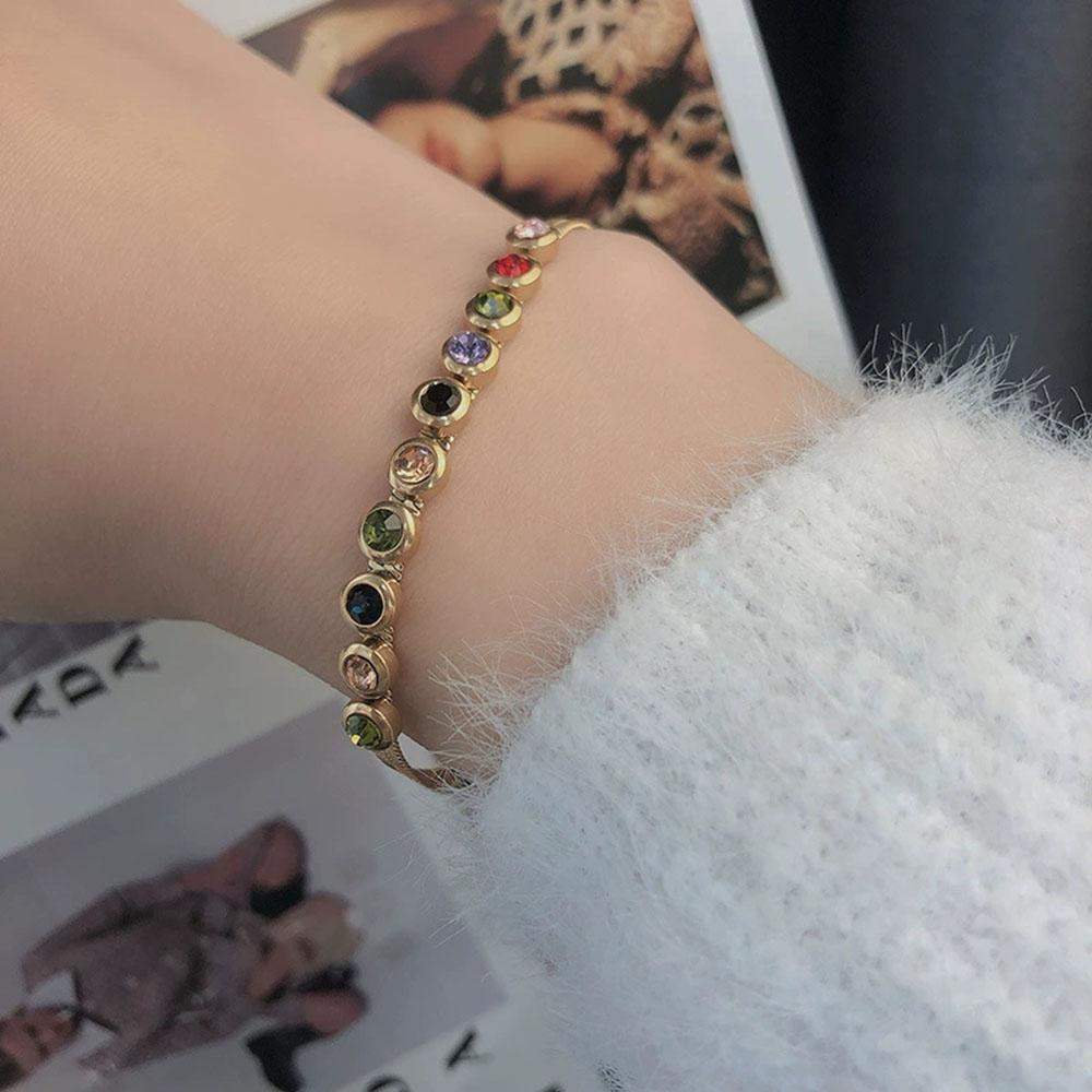 Fashionable Stainless Steel Colorful Zircon Bracelet Women's Snake Bone Chain Bracelet Bracelet Accessory