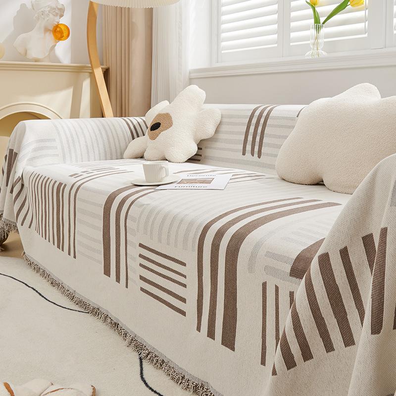 Chenille Sofa Cover Cloth Small Fresh All Inclusive Universal Sofa Towel Minimalist Line Pattern Sofa Cover