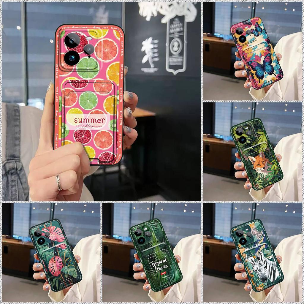 Durable Silicone Phone Case For Realme GT7 Pro Card Slot Full Wrap Cartoon Fashion Design Anti-dust Dirt-resistant Cute
