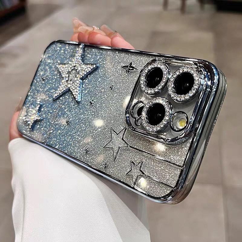 Роскошный блестящий 3D-чехол со звездами для iPhone 16 Pro Max 12 13 14 15 ProMax, мягкий силиконовый чехол с градиентным покрытием для iPhone 11 13Pro