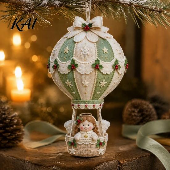 Decorative Wall Hanging Ornaments DIY Christmas Hot Air Balloon Ornament Kit, 3D Handmade Fabric Craft Festive Home Decor Project with Santa