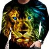 Men's Portrait Lion Print Long Sleeve Autumn T Shirt Pullover Comfortable Fit Street Casual Shirt Bottom Top Plus Size