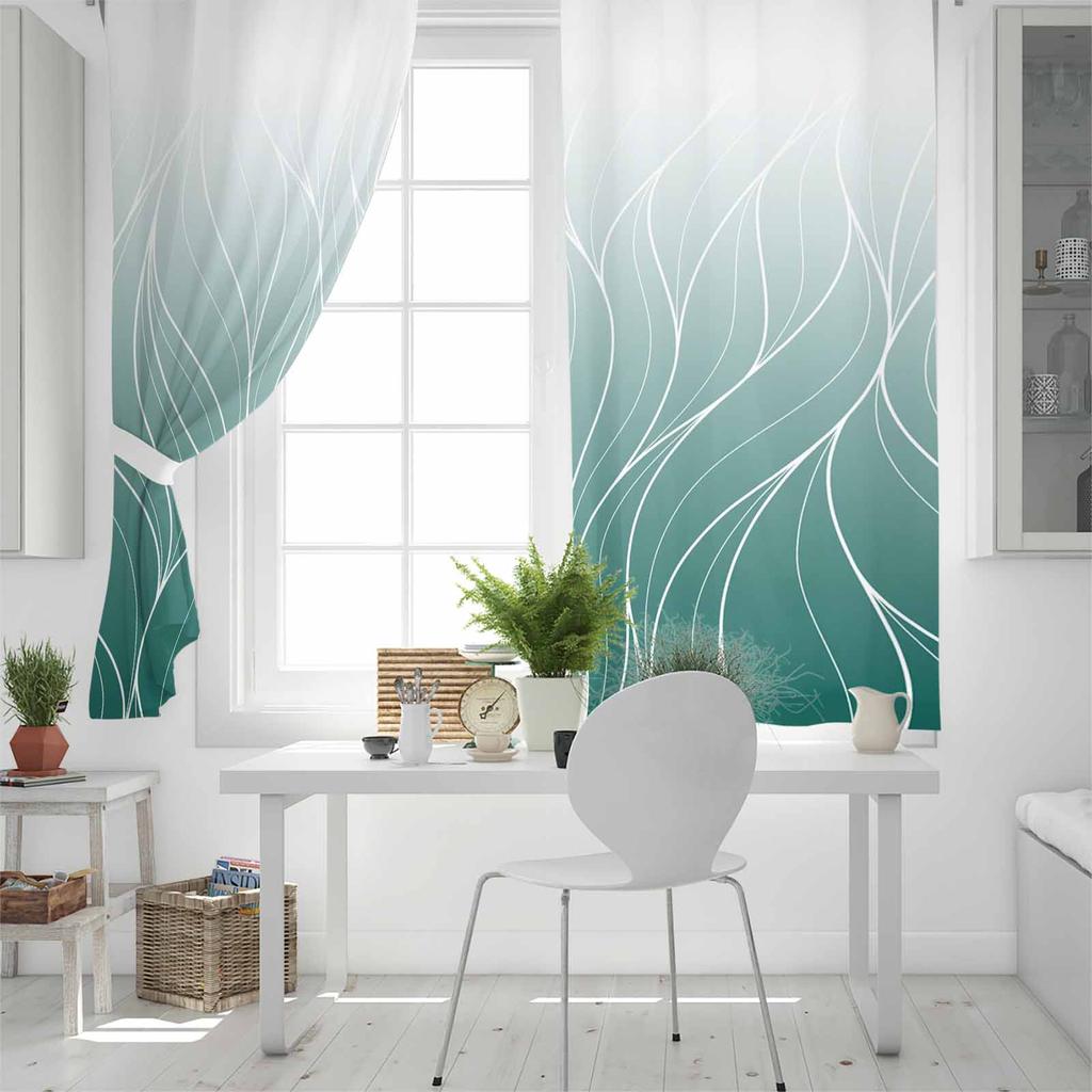 Turquoise Gradient Line Texture Blackout Curtains For Living Room Bedroom Window Treatment Blinds Drapes