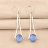 Natural Dark Blue Cat's Eye Gemstone 925 Sterling Silver Handmade Earrings 2.63" EE-136-34