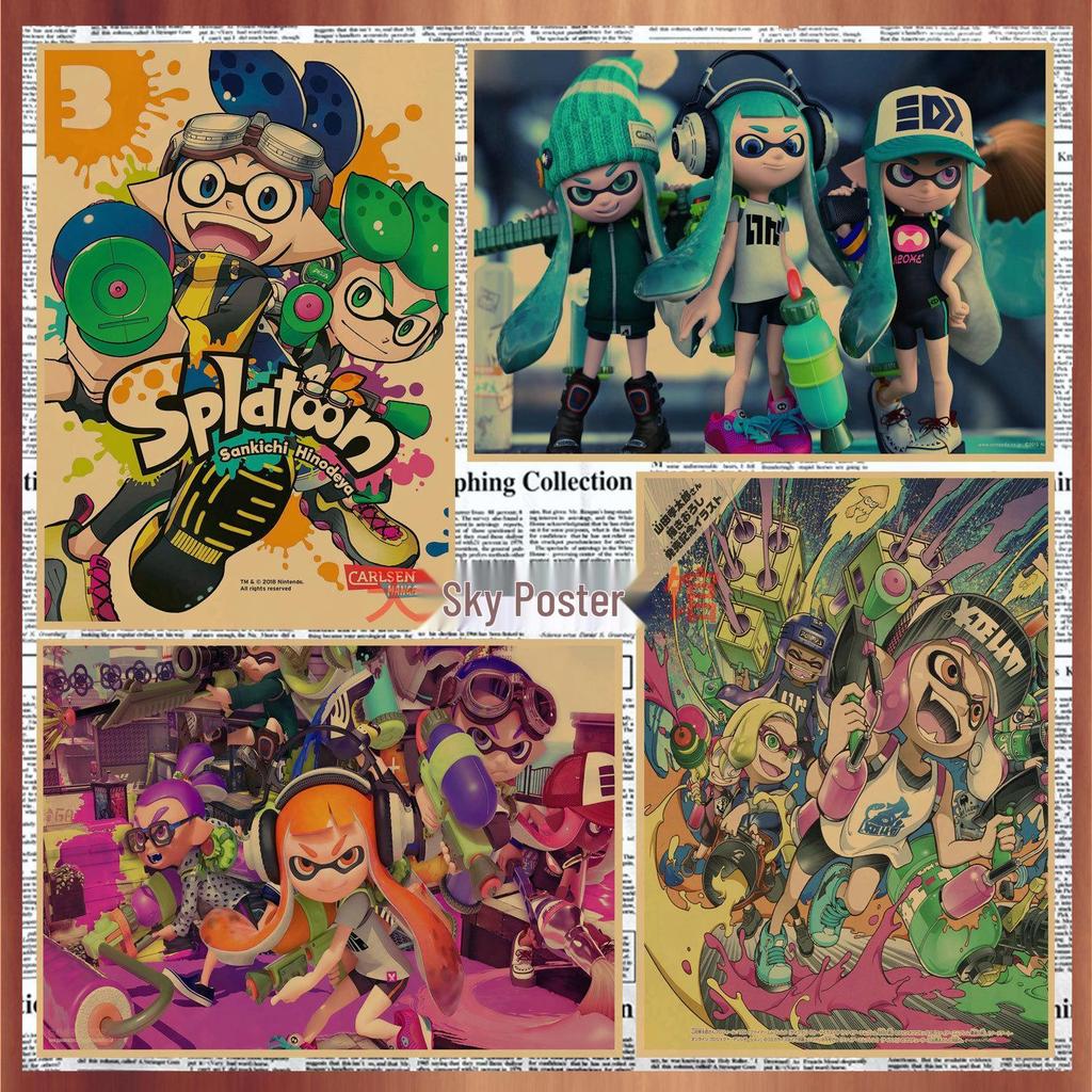 Splatoon Spray Warriors Ретро Аниме Постер для Игровых Комнат