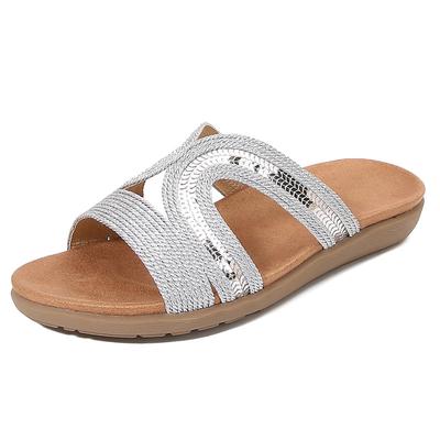 IELTS Run Большие полые сандалии с плоской подошвой и стразами, удобные женские туфли Bohemian Wind Electric Embroidery Лето