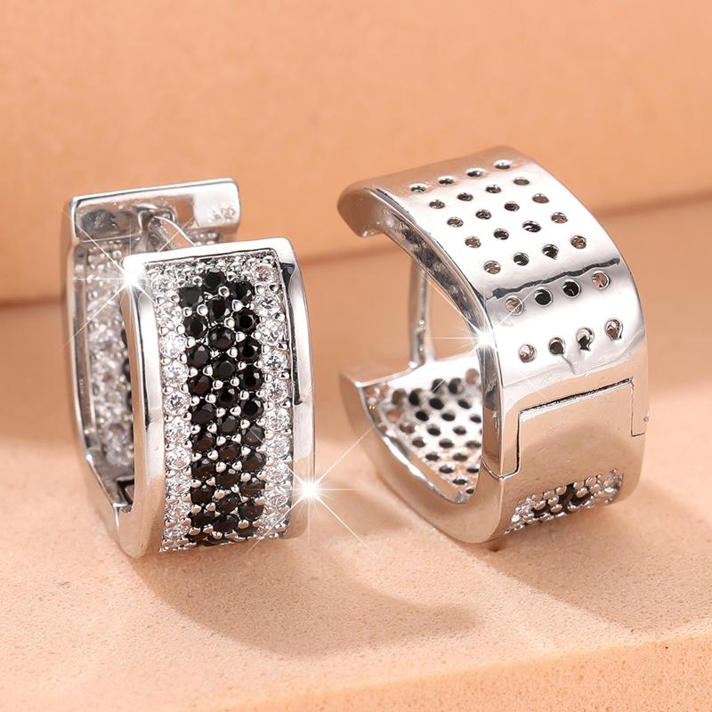 Simple Fashion Square Cubic Zirconia Hoop Earrings For Women Silver Color U Shape Earrings Trend Piercing Jewelry Gifts