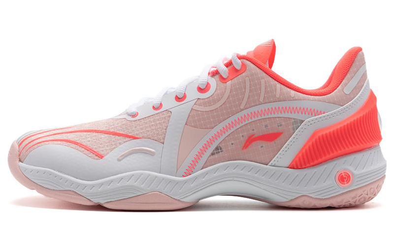Li Ning Кроссовки для бадминтона Raid с резиновой амортизацией, износостойкие, низкие, унисекс, бело-красные, AYZT009-2