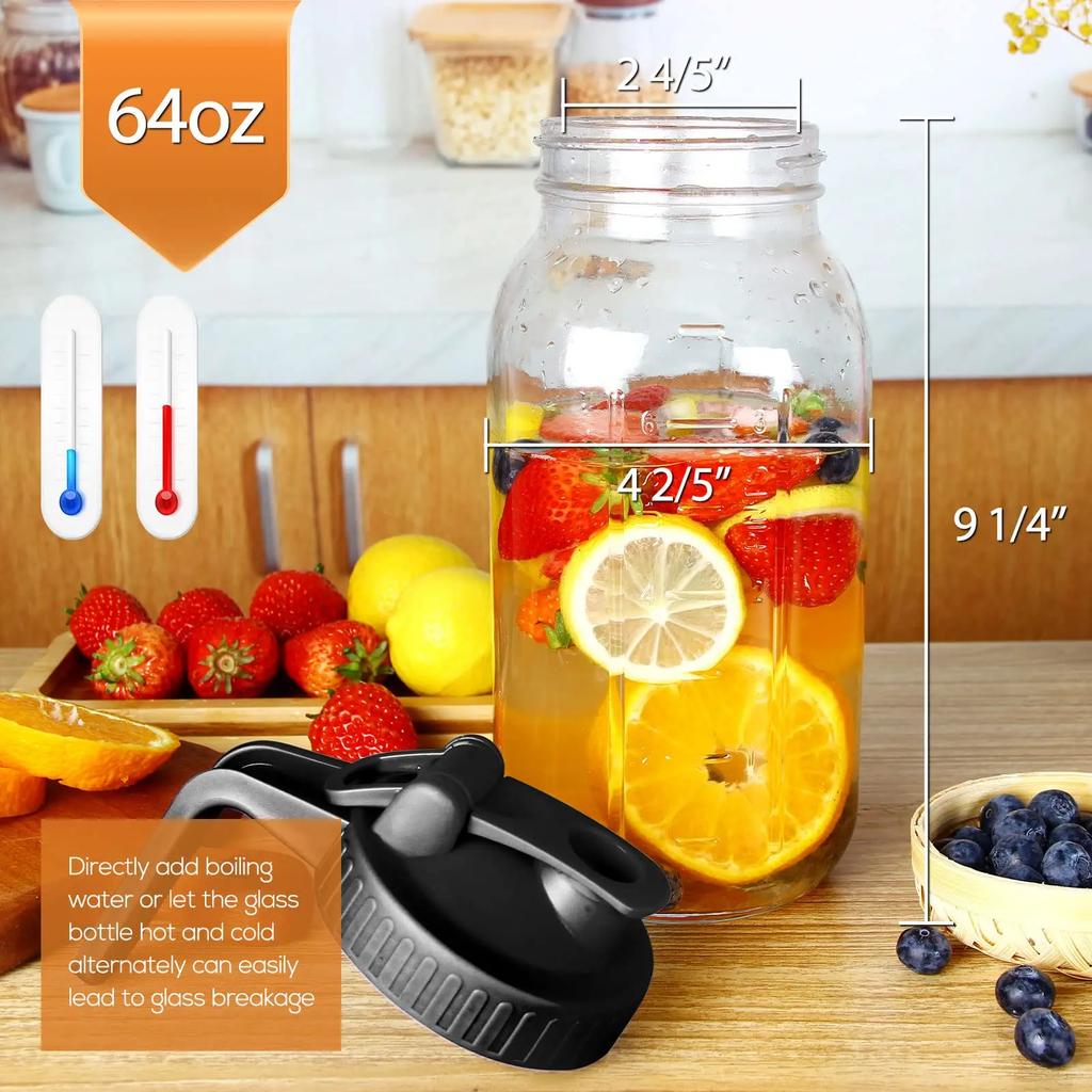 Glass Mason Jar Pitcher with Lid Wide Mouth,32/64oz Cold Brew Coffee Pot Water Bottle Iced Tea Dispenser,Breast Milk Storage