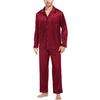2Pcs/Set Silk Satin Men Pajama Set Button Down Long Sleeve Pajama Top with Notch Collar