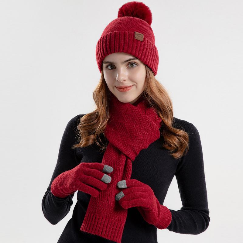 Зимняя вязаная шерстяная шапка, женская теплая шапка, шарф, перчатки, трехсекционная защитная шапка для ушей, шапка с рукавами, шапочки Skullies