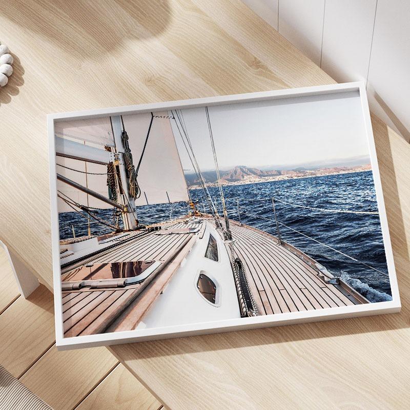 Океан Парусник Пляж Ракушка Краб Раковина Пейзаж Плакаты И Принты Настенное Искусство Холст Масло Живопись Картины Для Декора Гостиной