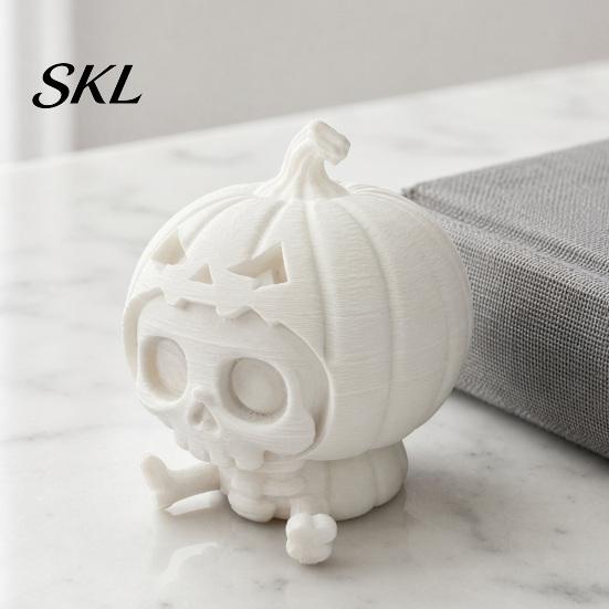 Small Limbs Pumpkin Figurine Skull Ornament, Hollow Ghost Face Design, 3D Printed Matte White Ornament Detailed Layered Halloween Figurine,