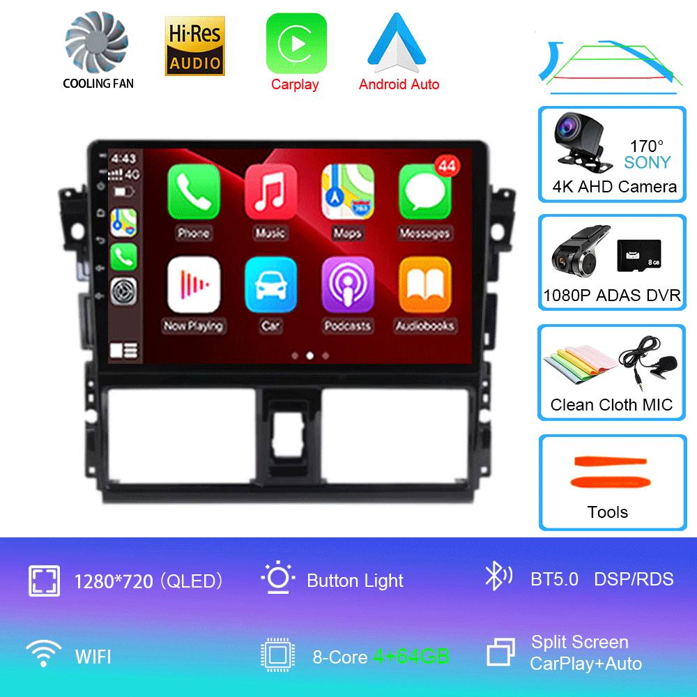 Для Toyota Vios Yaris 2013 2014 2015 2016 Автомагнитола Android 14 Carplay Auto Мультимедийный Видеоплеер GPS Навигация 2din Стерео