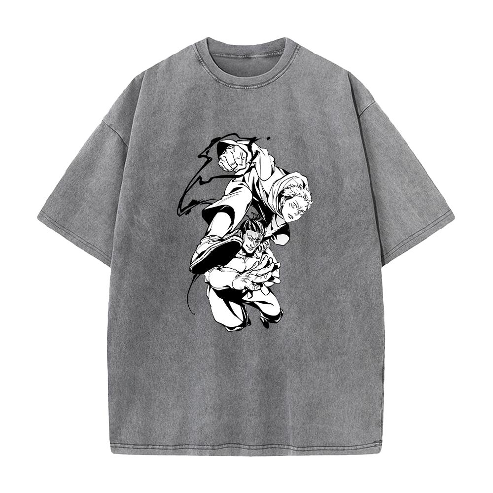 Harajuku Anime Jujutsu Kaisen Ryomen Sukuna Graphic T-shirt Men Vintage Washed Tshirts Manga Cotton Tee Male Oversized T Shirt