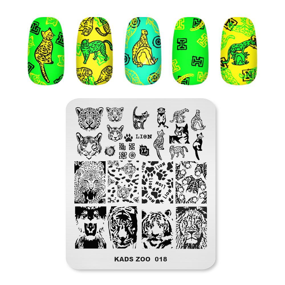 kads Штамп для ногтей Zoo 018 Шаблон для дизайна ногтей Лев Тигр Коготь Дизайн DIY Печатные пластины Маникюрный инструмент