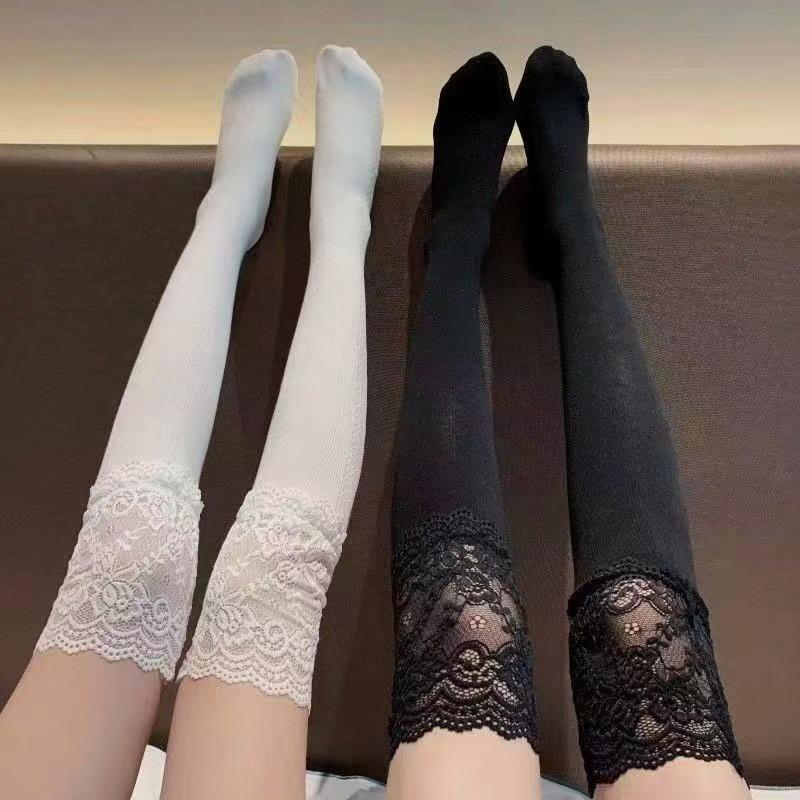 Socks Women Sexy Autumn/Winter Solid Color Thigh High Lace Cute Lolita Thick Warm Stockings Black White Overknee Long Leg Socks