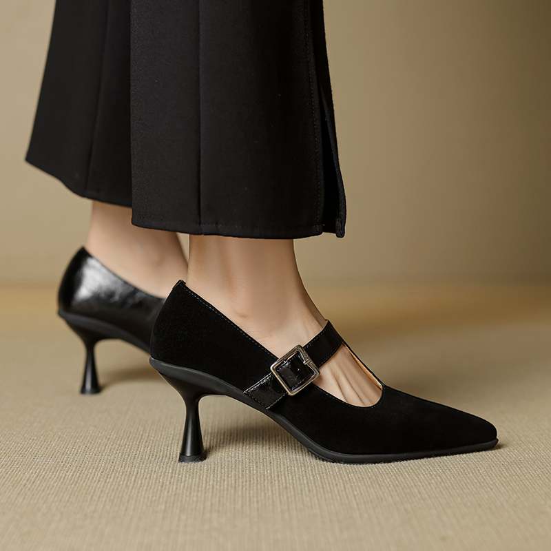 Krazing Pot Натуральная кожа Острый носок Размер 40 Шпилька Высокий каблук Металлическая пряжка Модные Гладиаторы Осенние туфли-лодочки