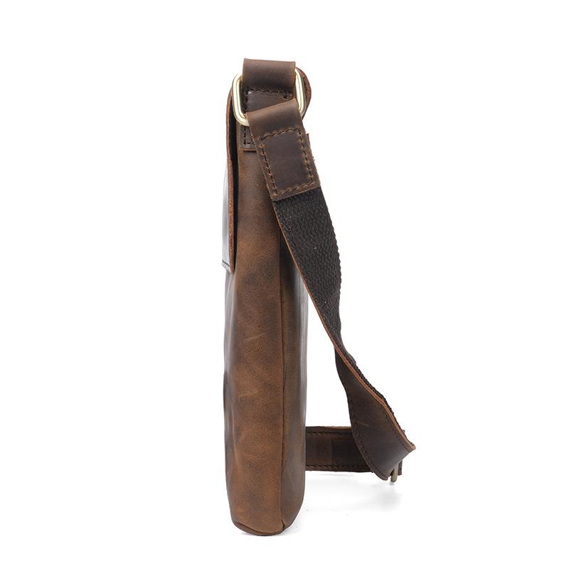 Мужская ретро повседневная кожаная сумка через плечо - Вертикальный рюкзак и держатель для телефона из кожи Crazy Horse