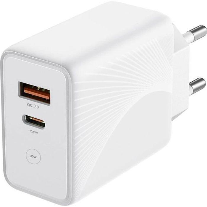 Chargeur - E.F.CONNECTION - PD20W + QC 3.0 - 30W - 2 Ports - Blanc