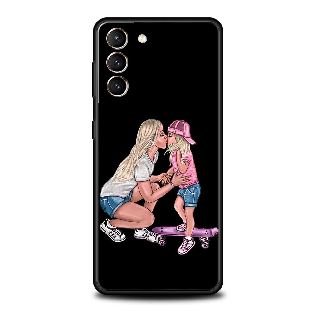 Чехол для телефона с черными каштановыми волосами для ребенка, мамы и дочки, сына для Samsung Galaxy S24 S23 S22 S20 Ultra S21 FE 5G S10 S9 Plus S10E, силиконовый чехол