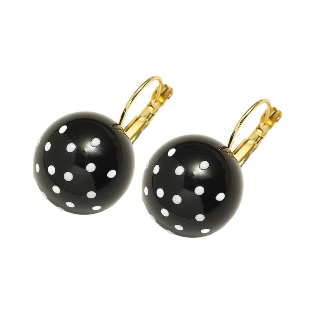 Zinc Zinc Alloy Polka Dot Earrings Black White Dangle Earrings Fashion Round Ball Ear Buckles  Party Wear
