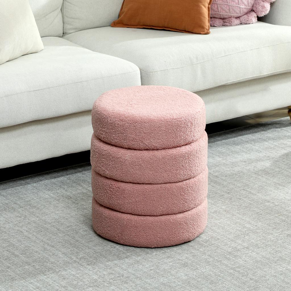 Stool, round, teddy fleece, up to 120kg, diameter 40x45H cm, Pink