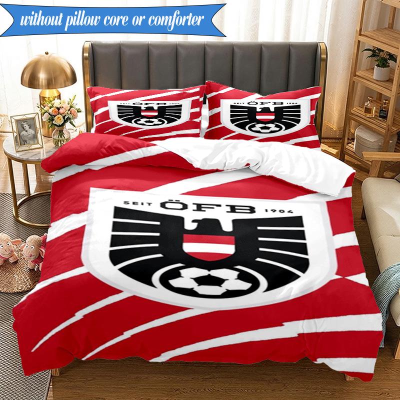 3PCS Austria Football Emblem Bedding Set 2D Printing (Includes 1 Duvet Cover + 2 Pillowcases Coreless), Bedroom decor,Fan gift