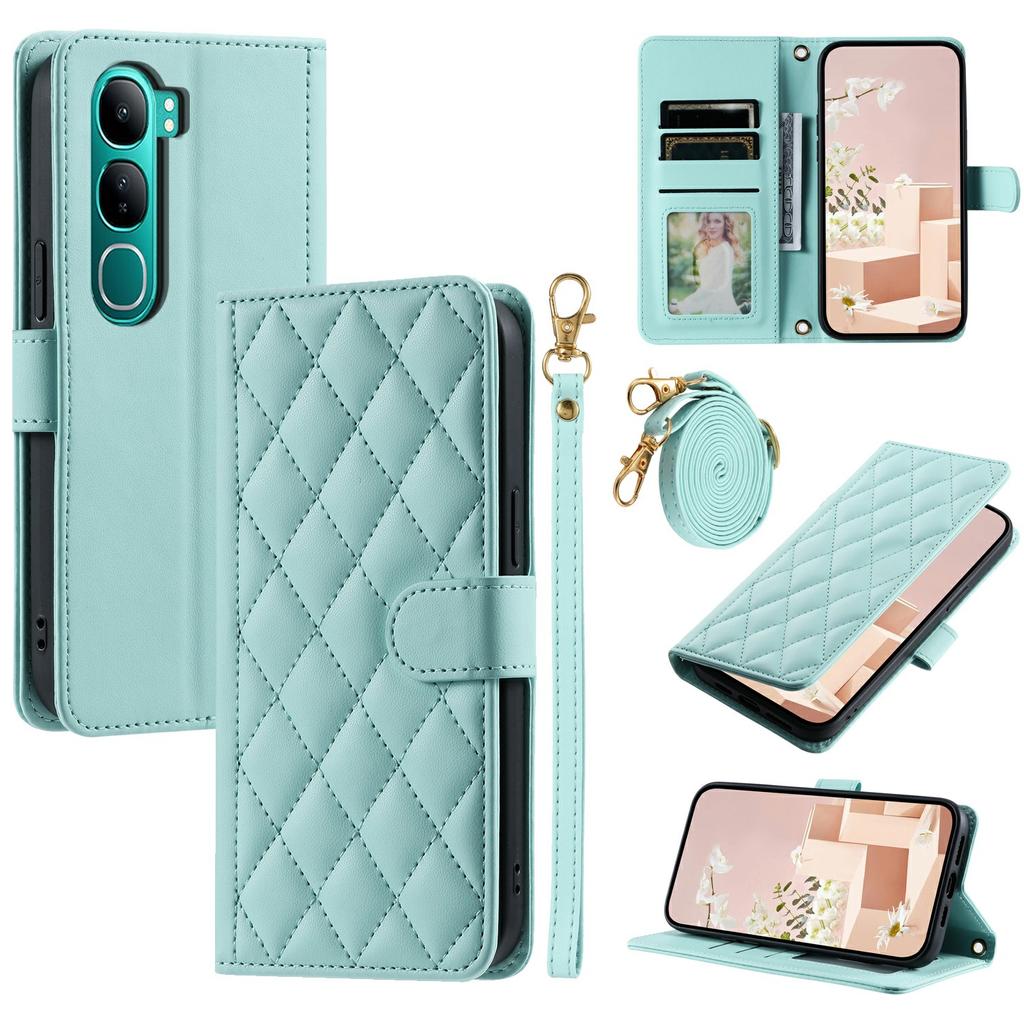 Wallet Case For vivo Y300 5G/Y300 (Indonesia) 5G/V40 Lite (Indonesia) 5G/4G Rhombus Grid PU Leather Phone Cover