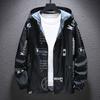 Men Jacket Hooded Zipper Closure Anti-UV Breathable Windproof Daily Wear Elastic Cuff Letter Print Jacket Coat for Daily Life