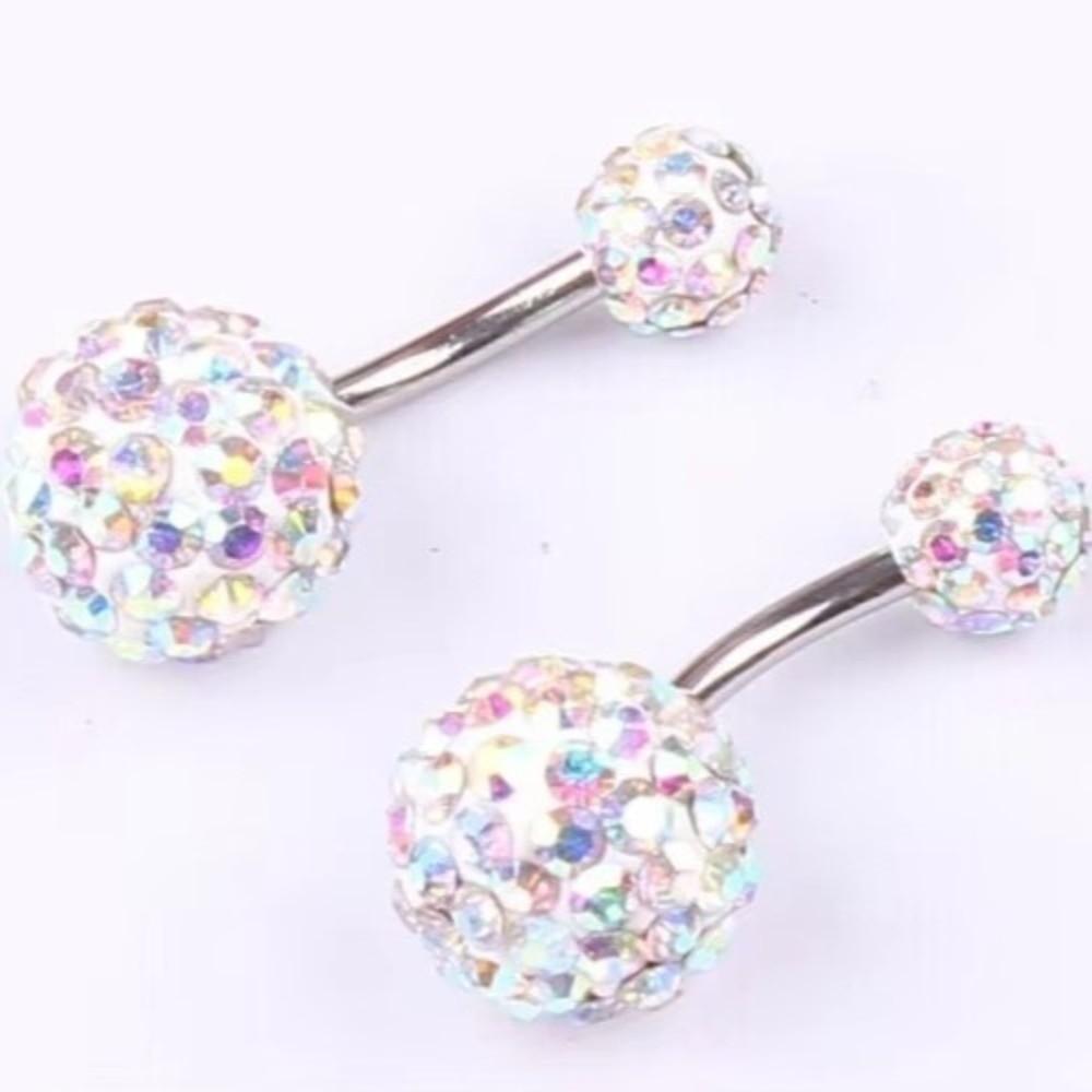 Zircon Crystal Ball Belly Button Rings Stainless Steel Shiny Body Jewelry Gem Navel Piercing Men