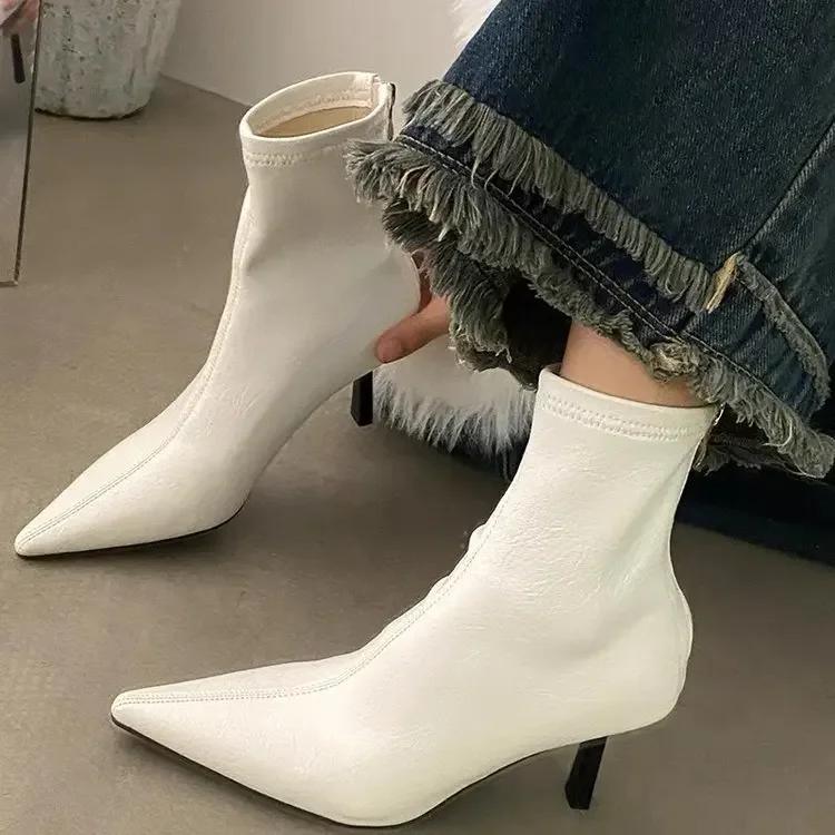 Footwear  Designer Slip On Shoes Women Ankle Boots Shoes Fashion Pointed Toe PU Ladies Modern Short Booties with Thin Heel