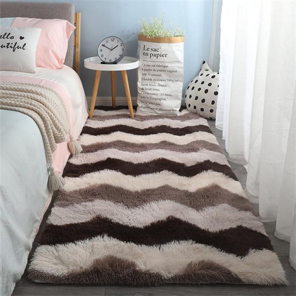 Rainbow Fluffy Shag Area Rug for Bedroom Ultra Soft Fuzzy Plush Washable Carpet Modern Cozy Non Skid Furry Shaggy Rug for Kids Baby Boys