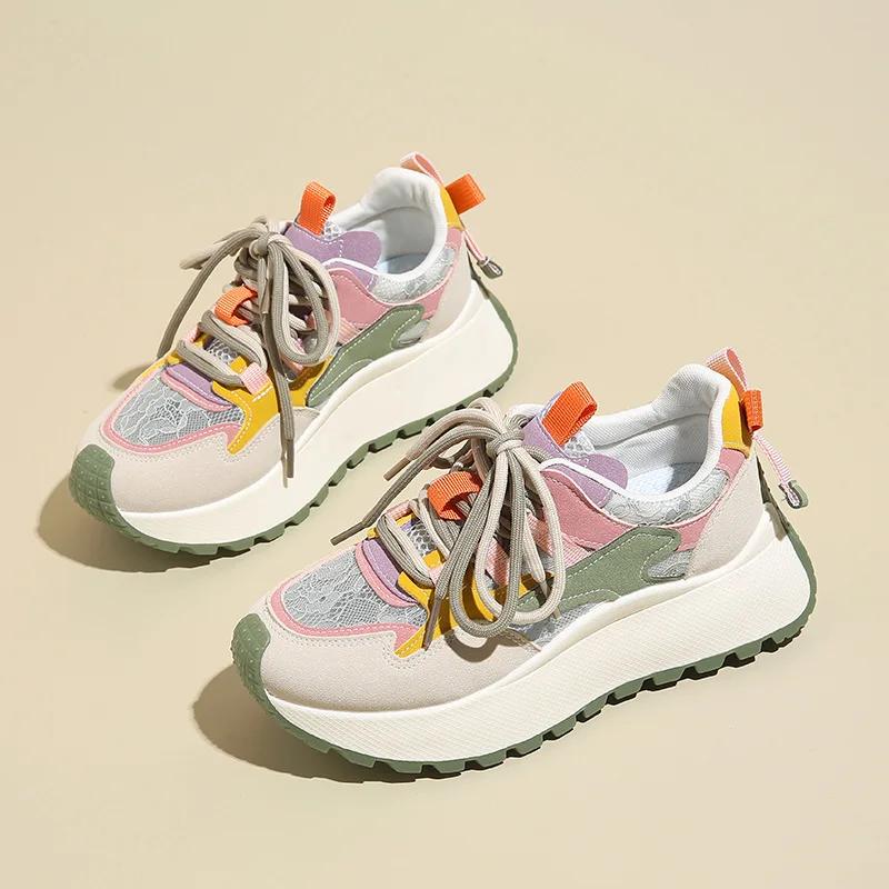 Кроссовки женские на платформе спортивная обувь для отдыха на шнуровке вулканизированная обувь для женщин на открытом воздухе повседневная обувь для бега и ходьбы