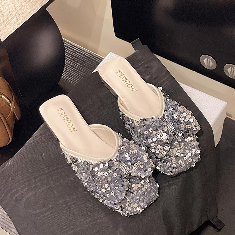 Тапочки Baotou, женская летняя одежда 2025 года, новые универсальные туфли с одной педалью, модные сандалии в стиле феи с блестками Muller