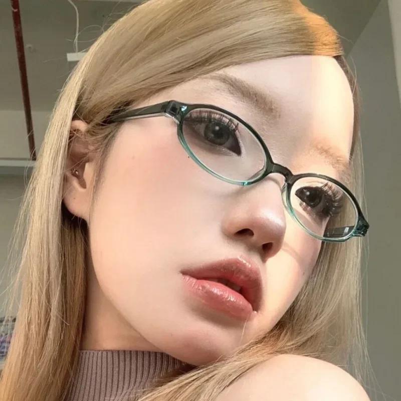 Retro Small Frame Oval Women Plain Glasses Spice Narrow Frame Anti-Blue Glasses Clear Computer Protection Glasses